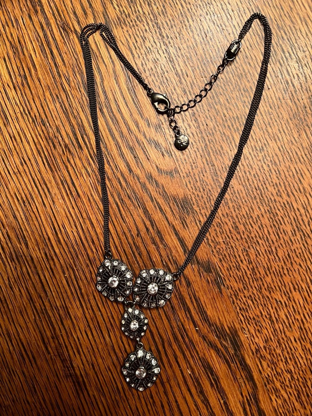Sabika Rhinestone Gunmetal Pendant Necklace 2
