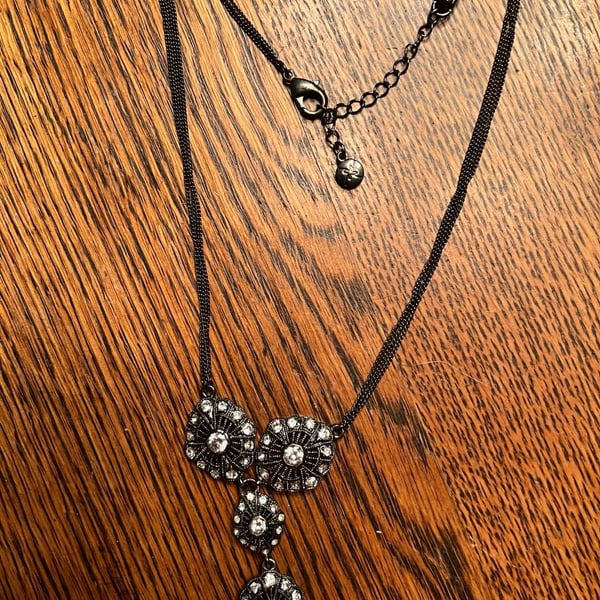 Sabika Rhinestone Gunmetal Pendant Necklace