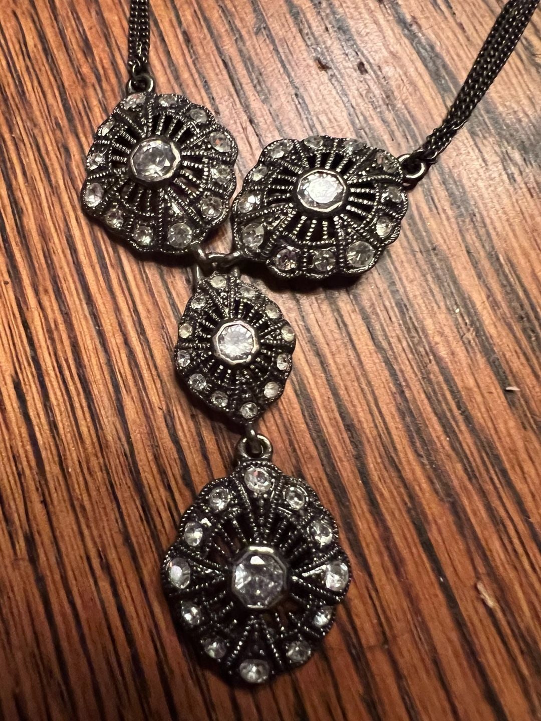 Sabika Rhinestone Gunmetal Pendant Necklace 3