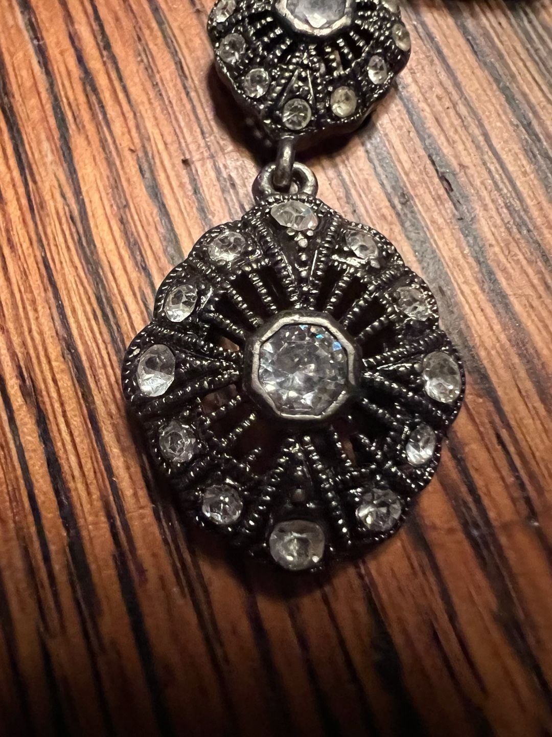 Sabika Rhinestone Gunmetal Pendant Necklace 4