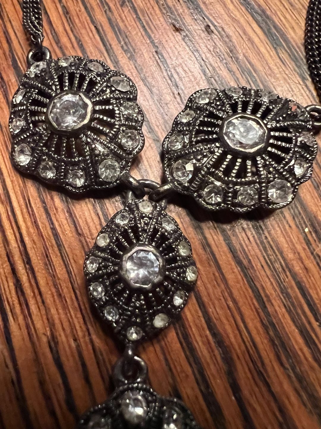Sabika Rhinestone Gunmetal Pendant Necklace 5