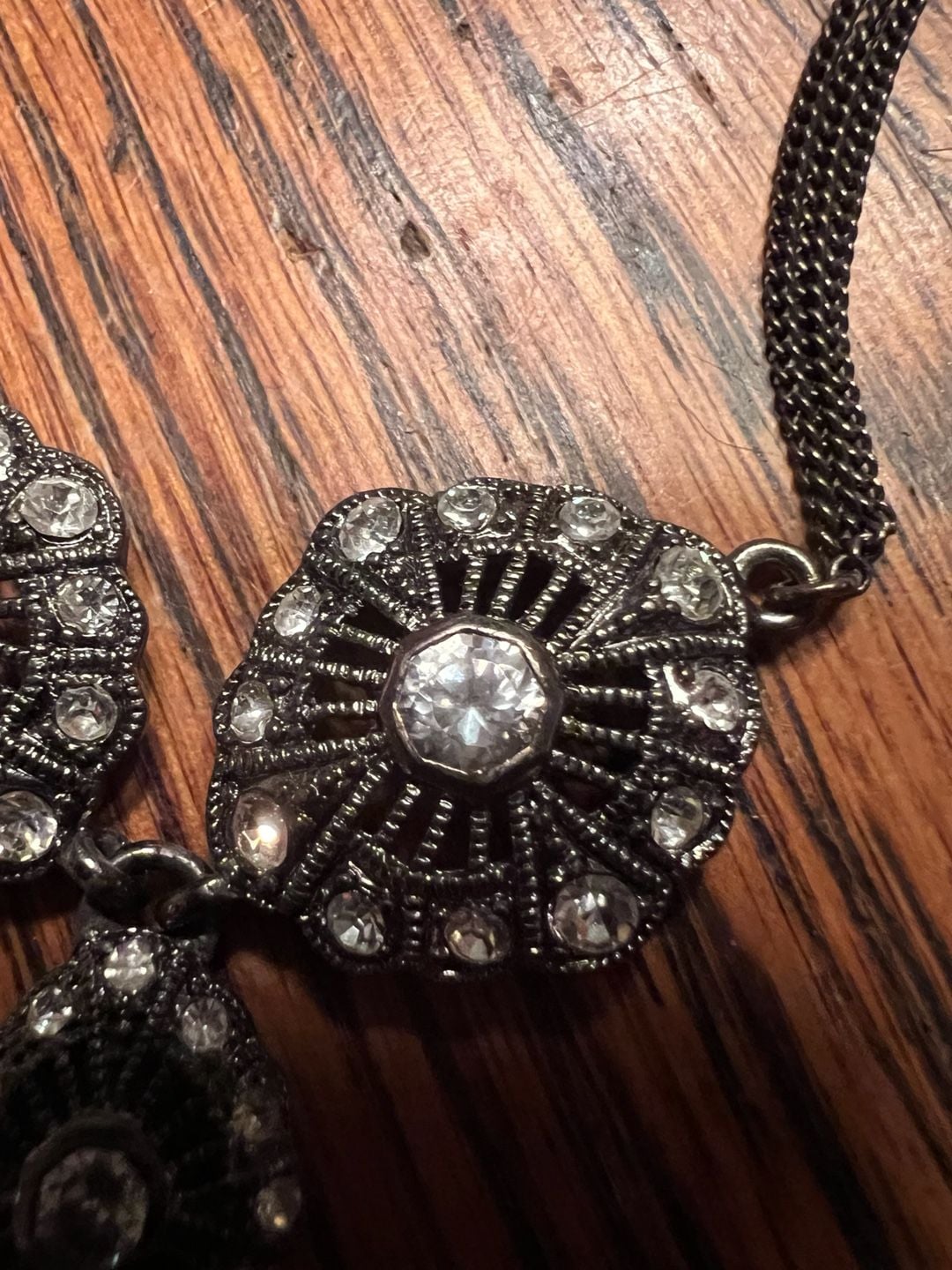 Sabika Rhinestone Gunmetal Pendant Necklace 6