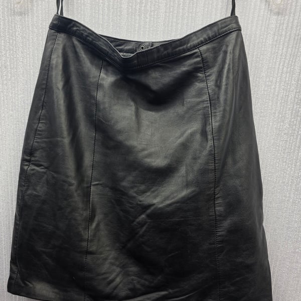 Vintage Y2k Leather Dynamics Black Leather Skirt Size 7/8