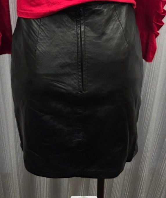 Vintage Y2k Leather Dynamics Black Leather Skirt Size 7/8 13