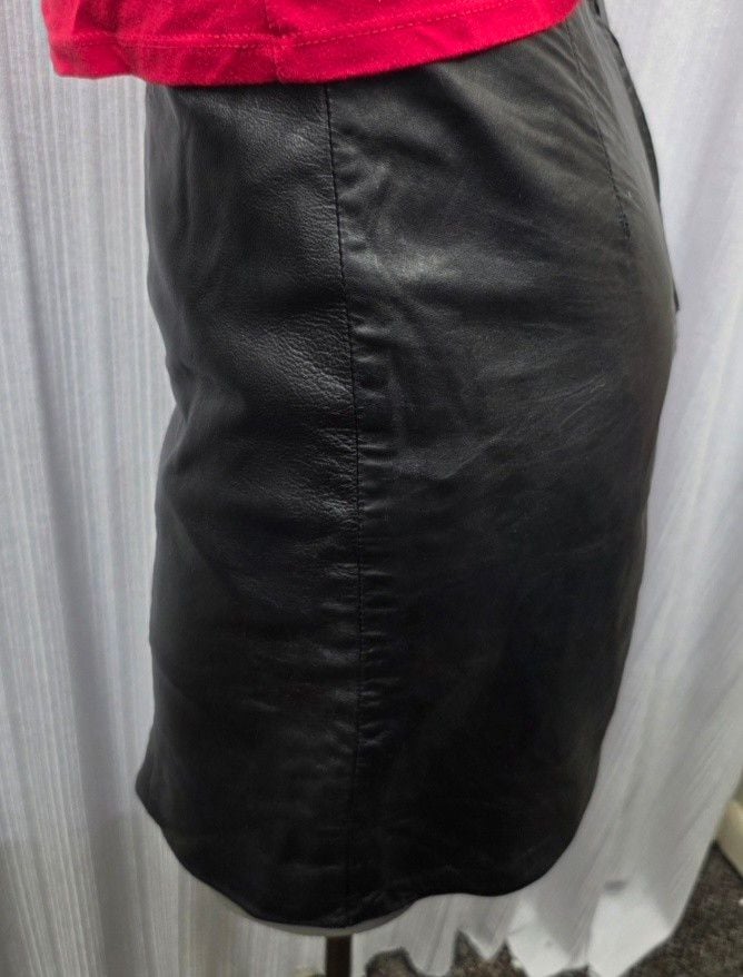Vintage Y2k Leather Dynamics Black Leather Skirt Size 7/8 14