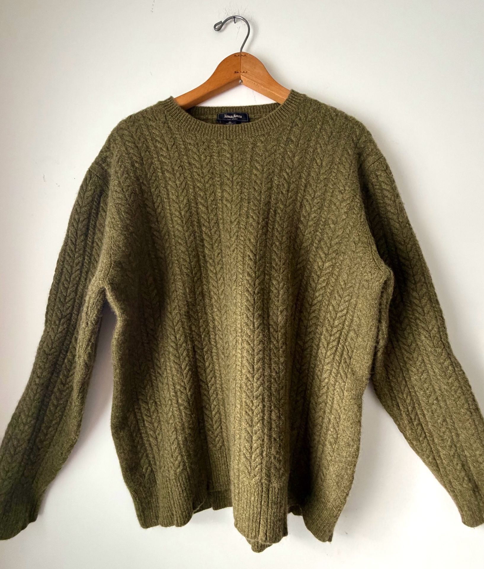 Neiman Marcus Cable Knit Sweater Size XL Green 100% Cashmere Made in Italy 2