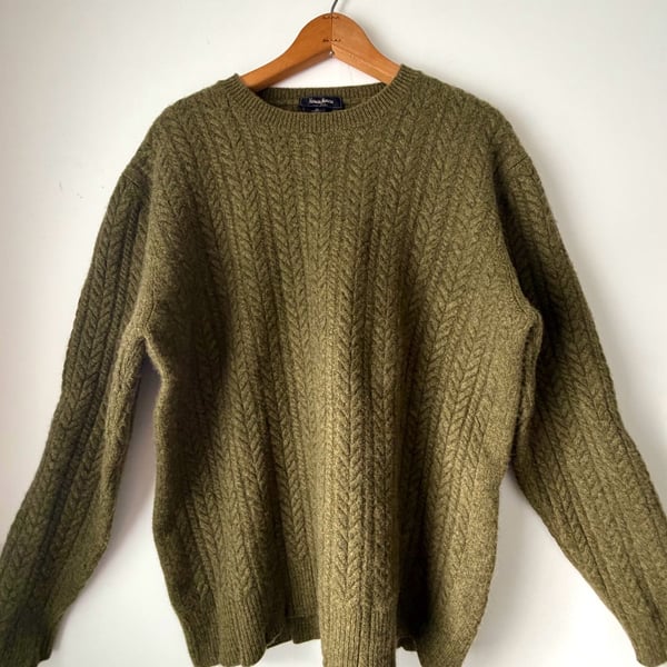 Neiman Marcus Cable Knit Sweater Size XL Green 100% Cashmere Made in Italy