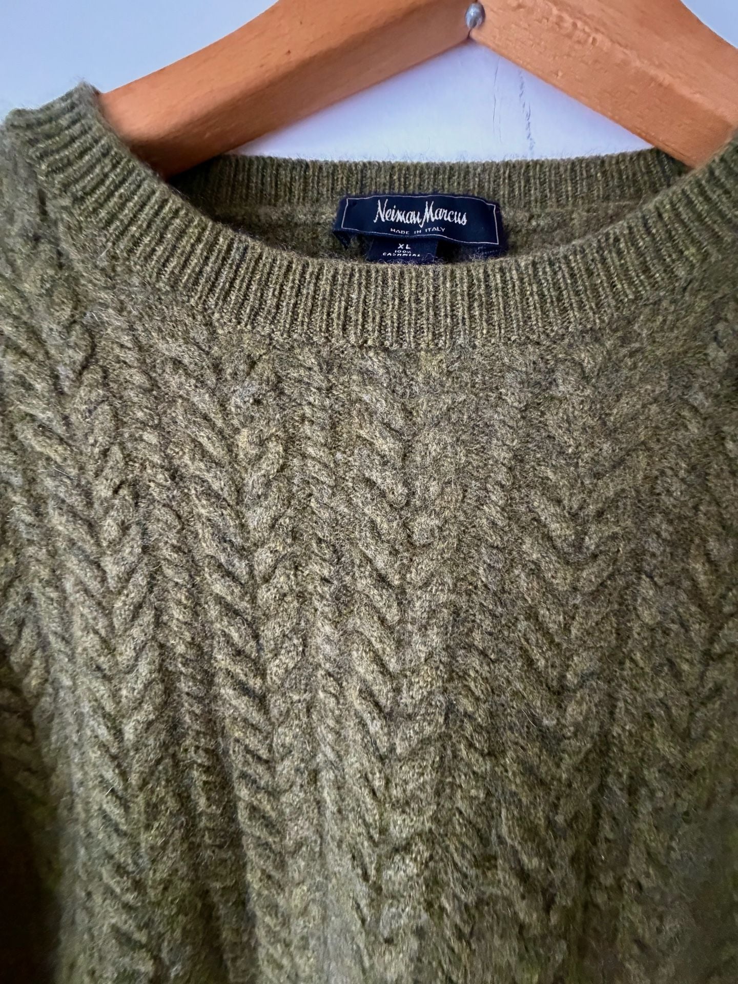 Neiman Marcus Cable Knit Sweater Size XL Green 100% Cashmere Made in Italy 4