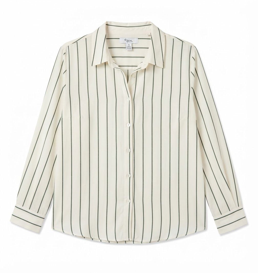 C by Chic Striped Button Down Shirt Size 3X Off White Green 2