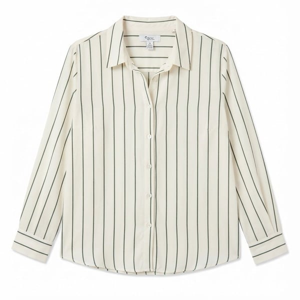 C by Chic Striped Button Down Shirt Size 3X Off White Green