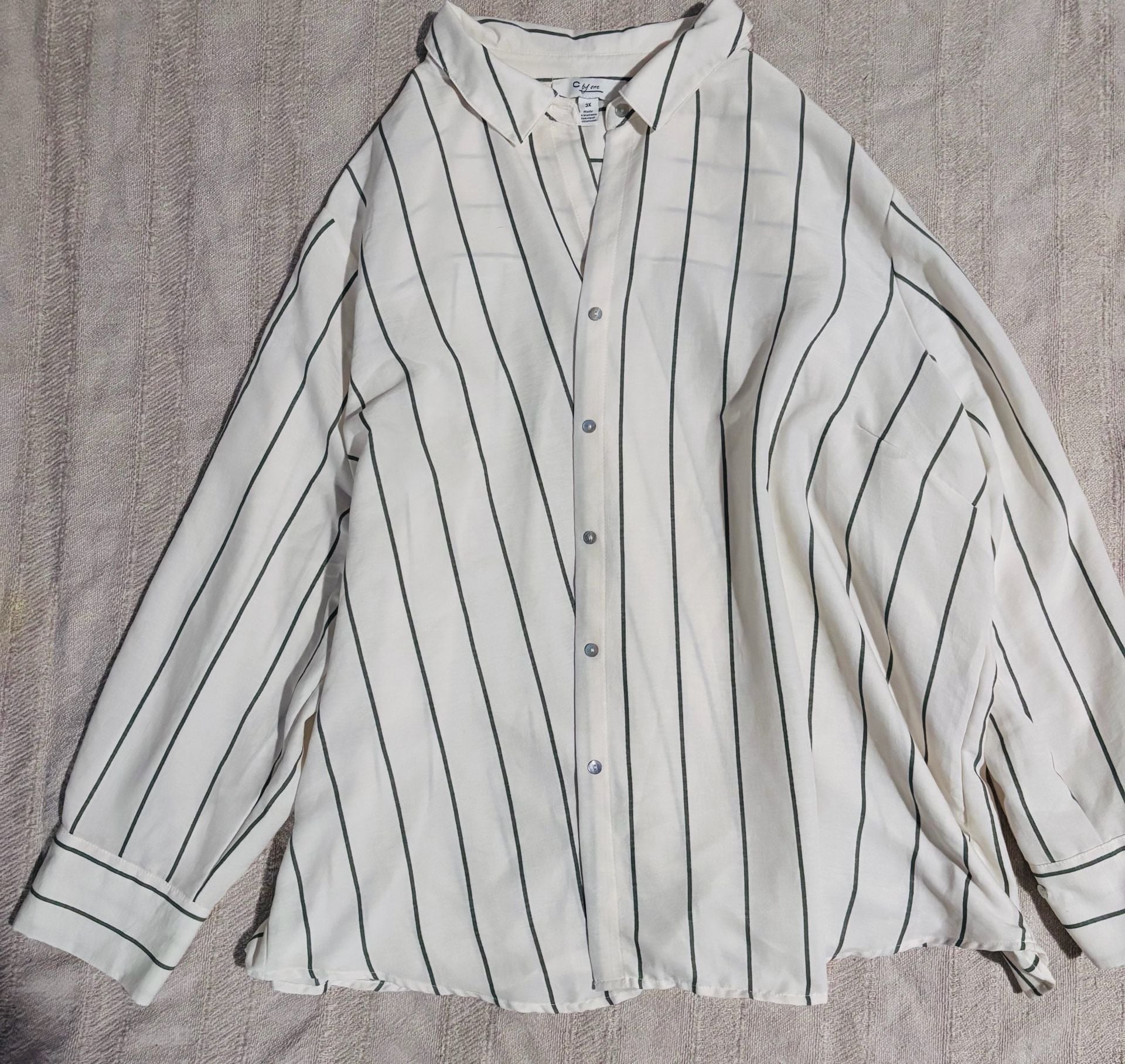 C by Chic Striped Button Down Shirt Size 3X Off White Green 4