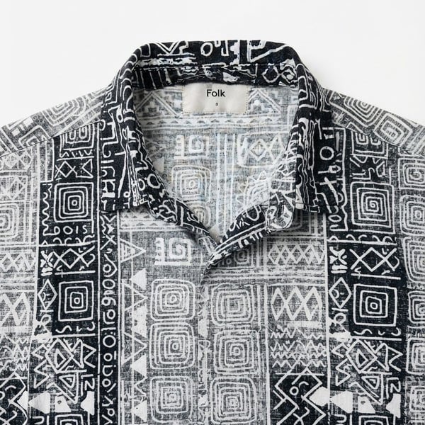 Folk Machu Shirt Size S Black Aztec Linen Blend Short Sleeve