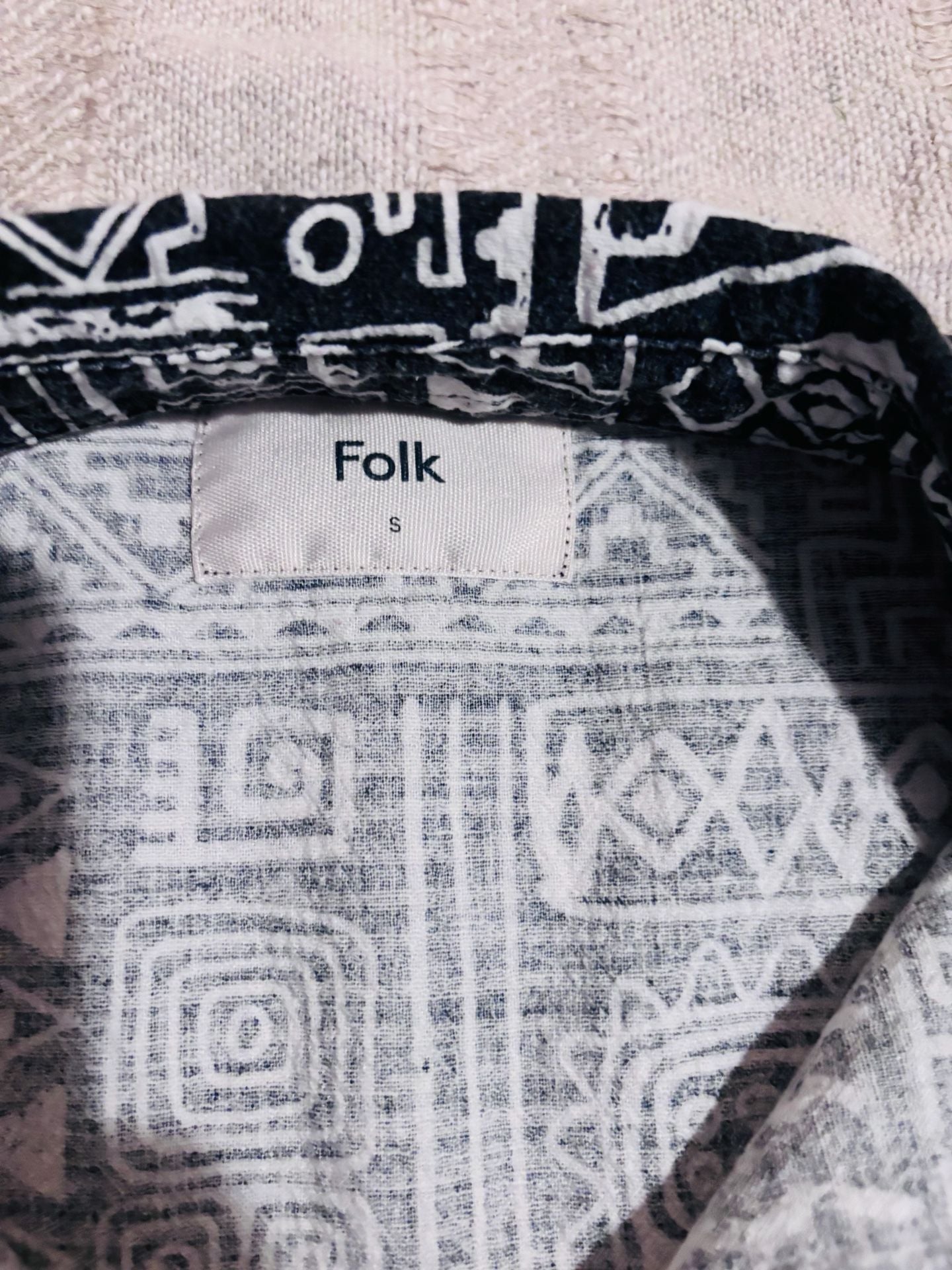 Folk Machu Shirt Size S Black Aztec Linen Blend Short Sleeve 5