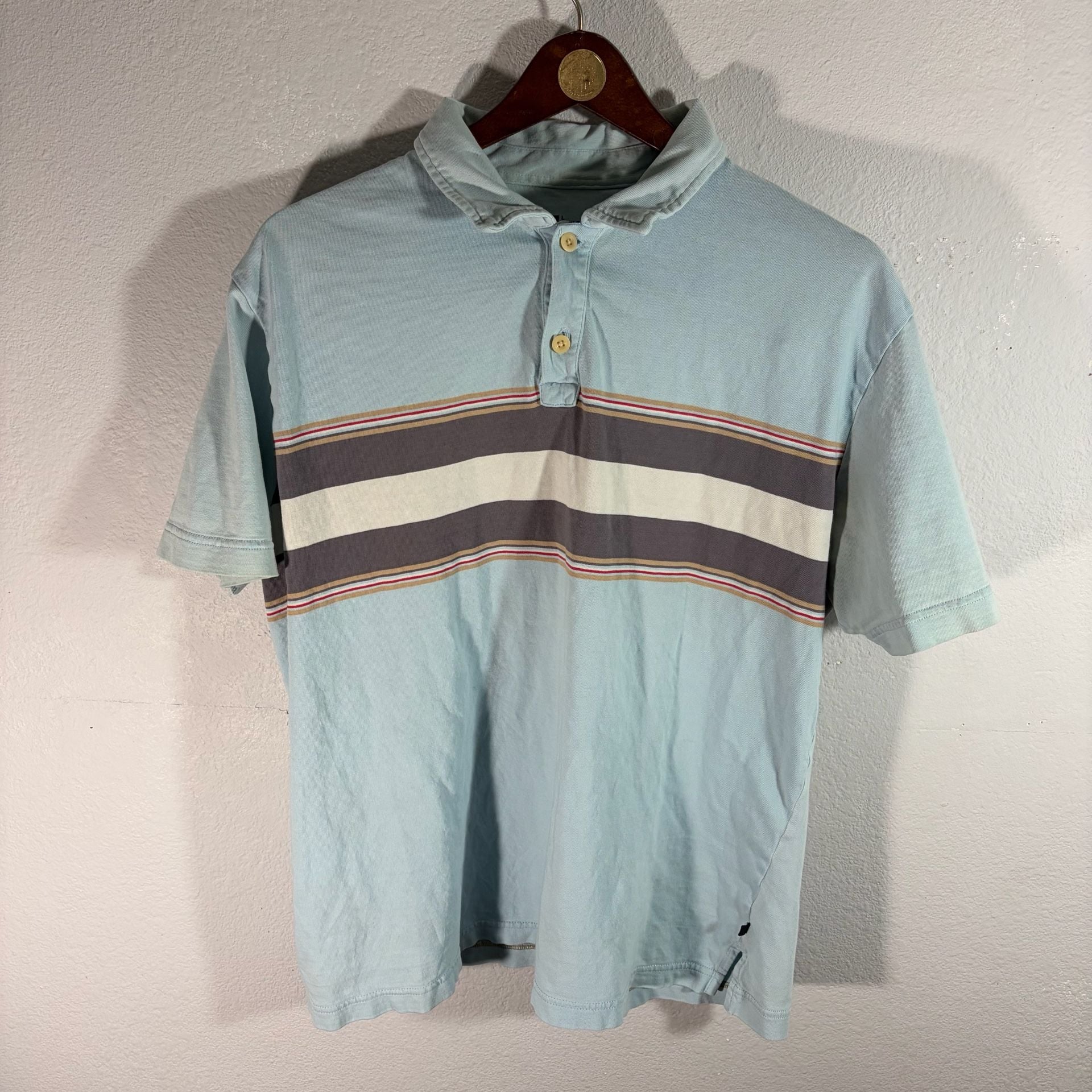 Polo Shirt Size L Light Blue Striped Cotton 2