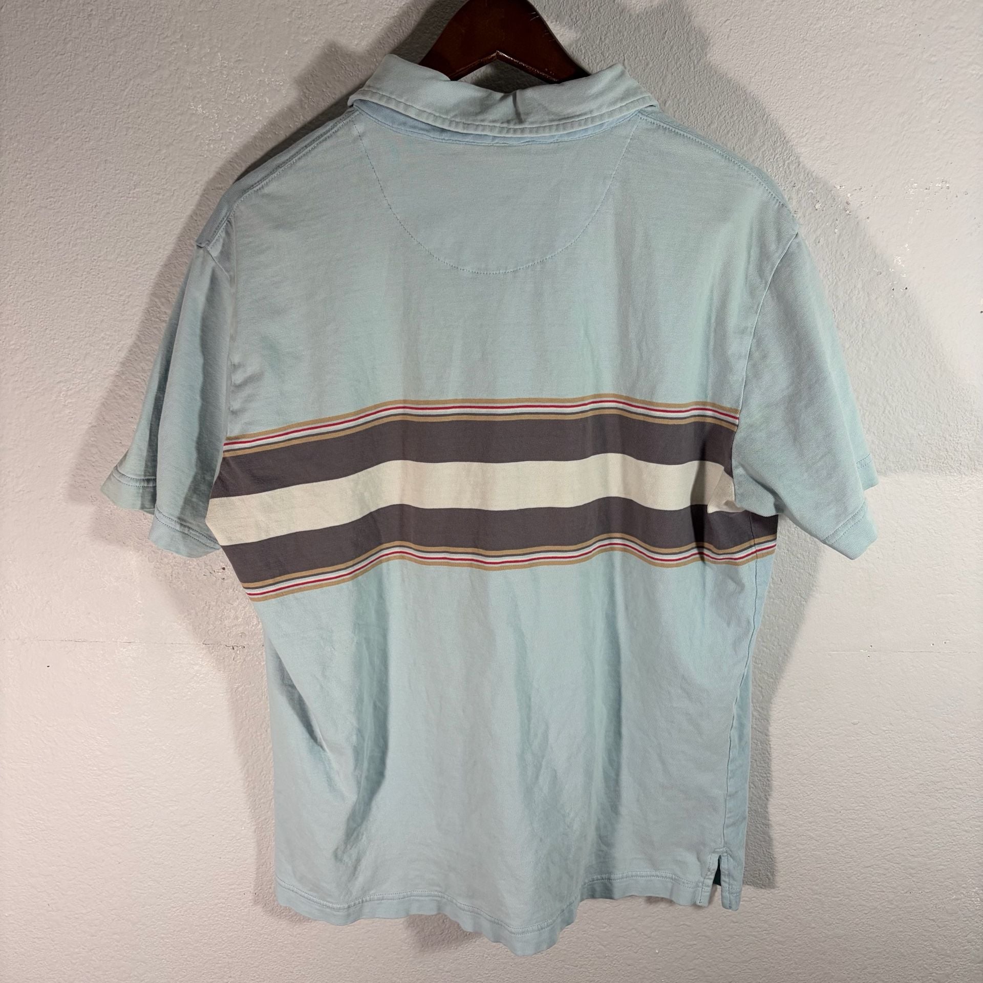 Polo Shirt Size L Light Blue Striped Cotton 3