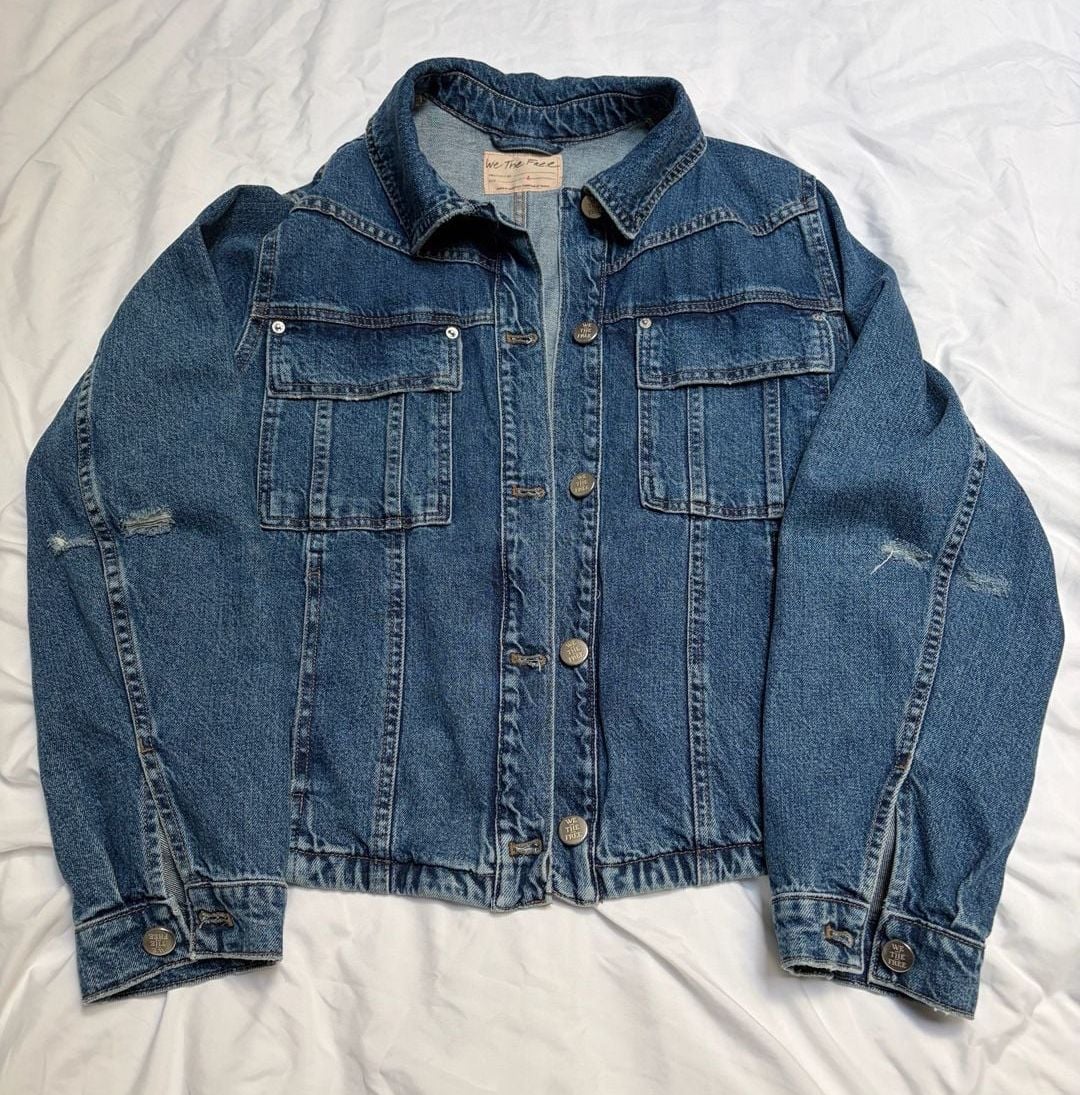We The Free Jade Denim Jacket Size L Blue Cotton Distressed 2