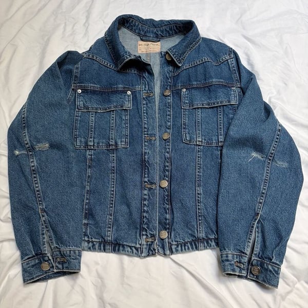 We The Free Jade Denim Jacket Size L Blue Cotton Distressed