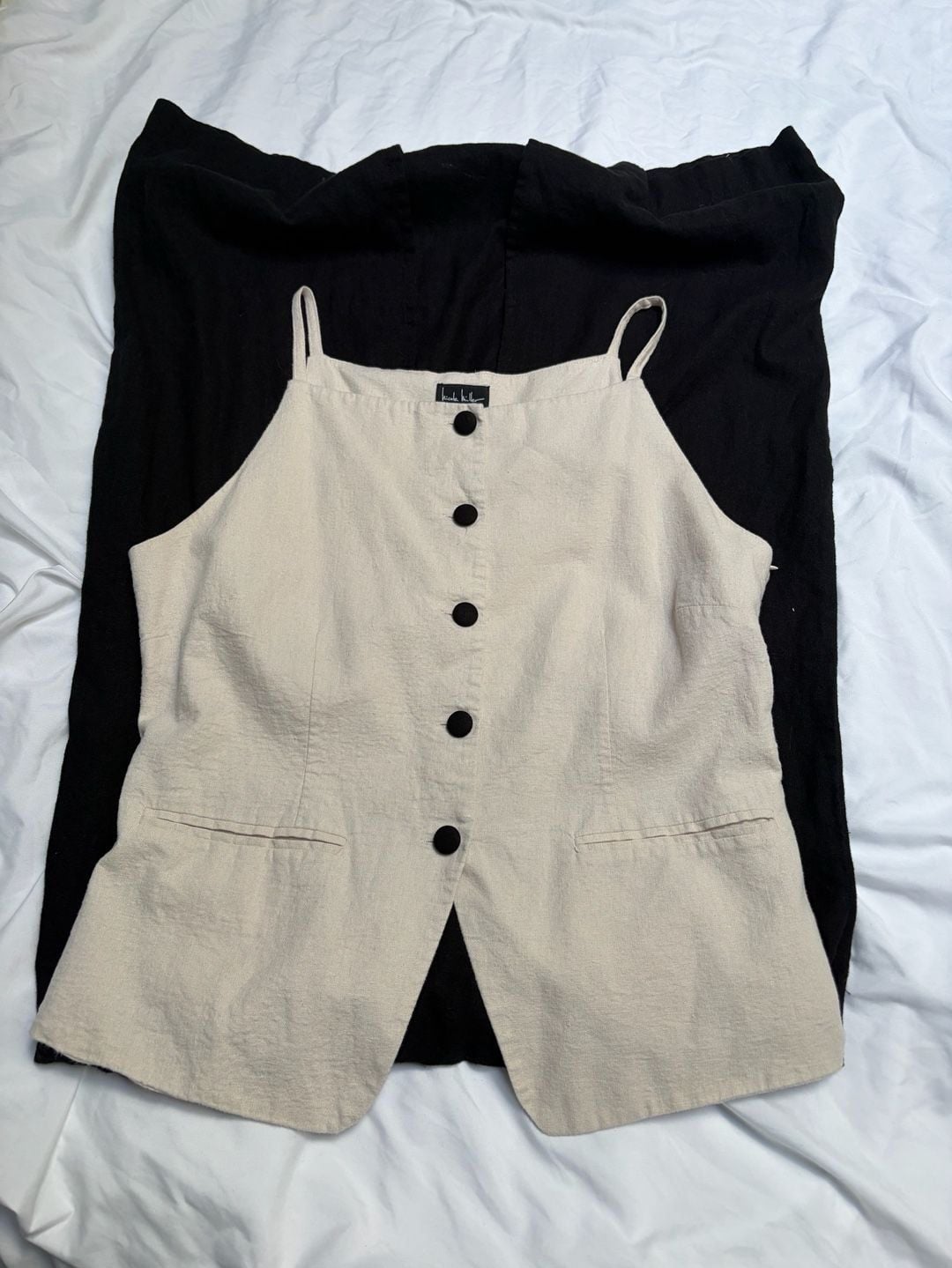 Nicole Miller Vest Dress Size M Beige Black 5