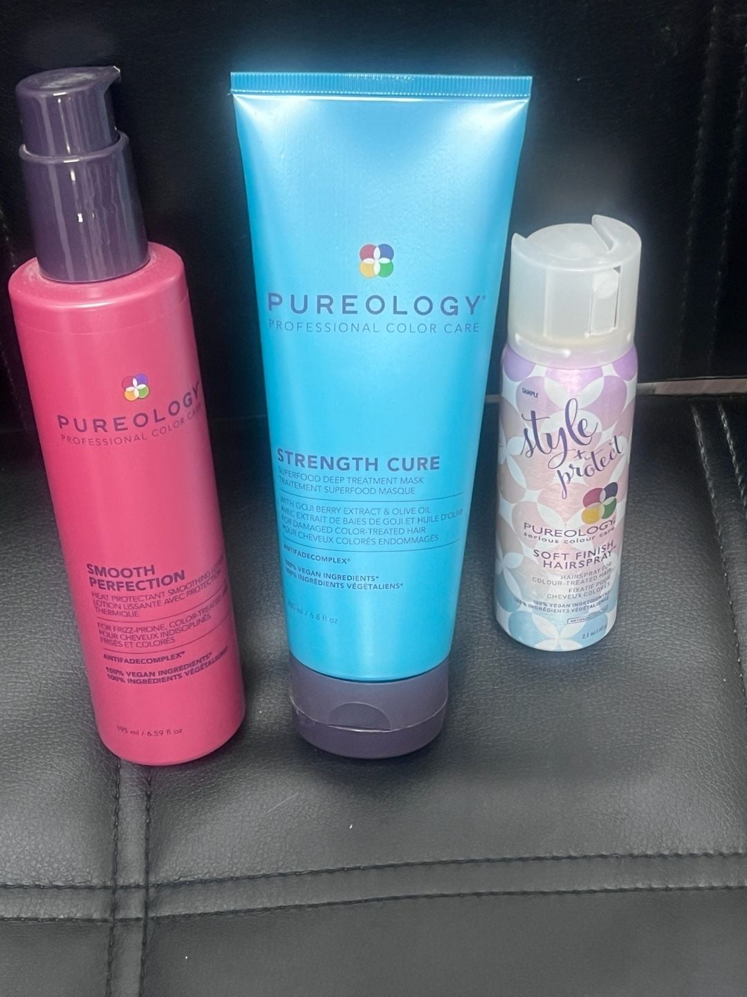 Pureology full size Strength Cure, full size smooth perfection and mini soft finish hairspray. 1