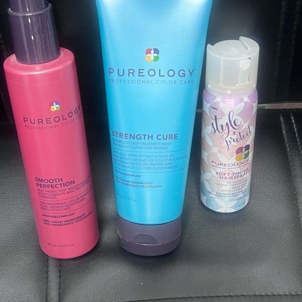 Pureology full size Strength Cure, full size smooth perfection and mini soft finish hairspray.