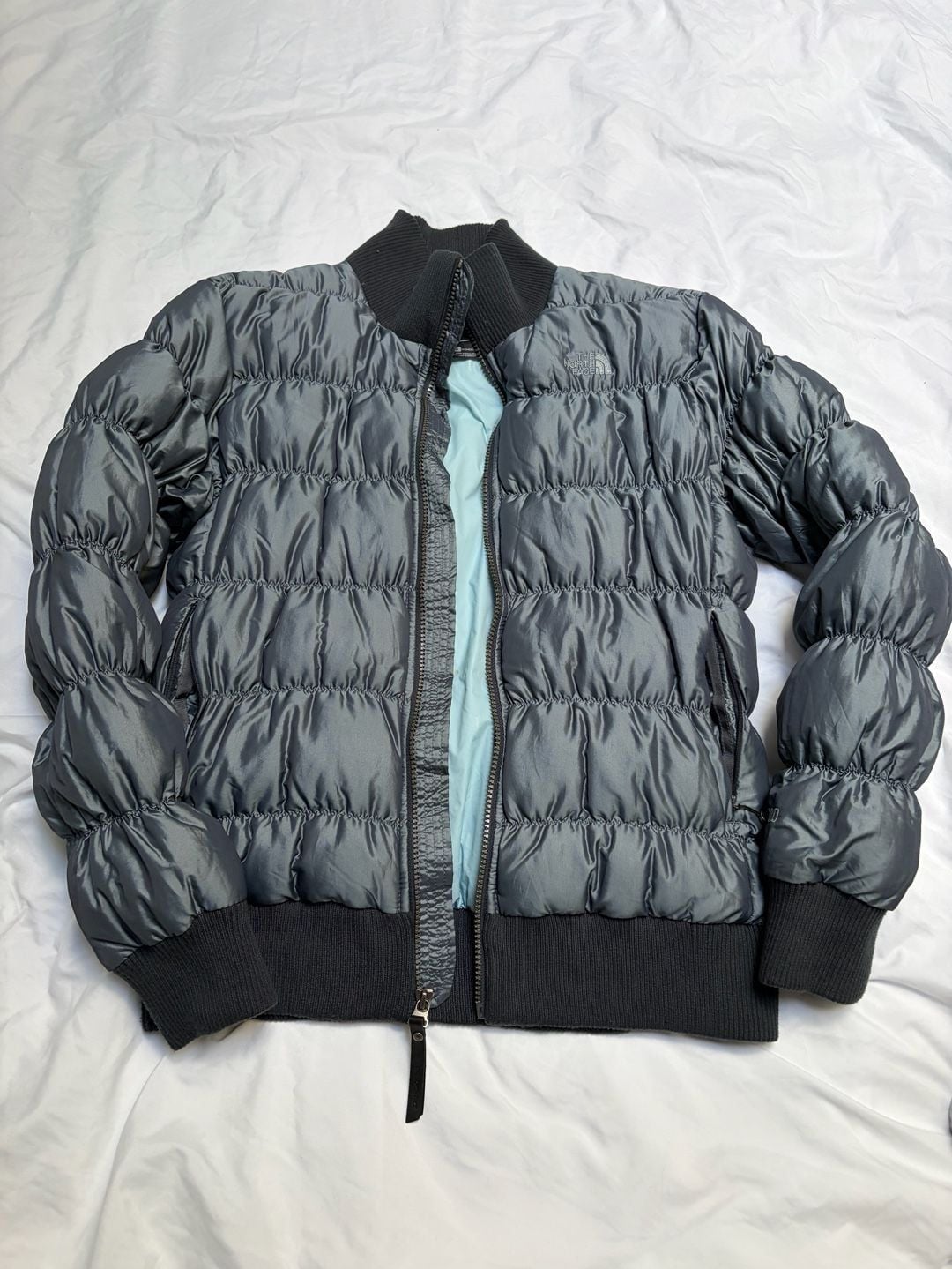 The North Face 600 Down Puffer Jacket L Gray Bomber Full Zip 2