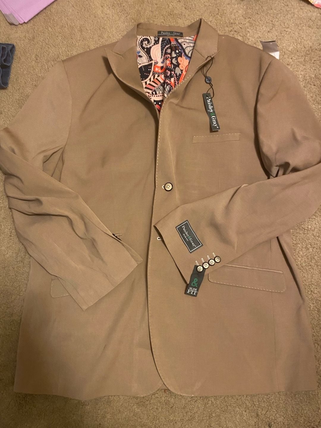 Paisley & Gray Slim Fit Sport Coat Size 50R Tan 2