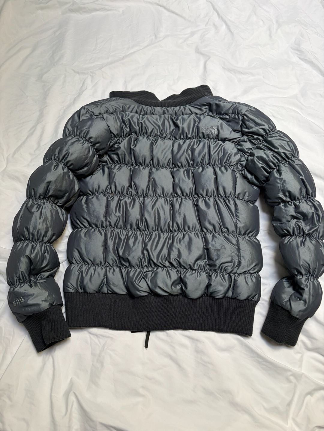 The North Face 600 Down Puffer Jacket L Gray Bomber Full Zip 3