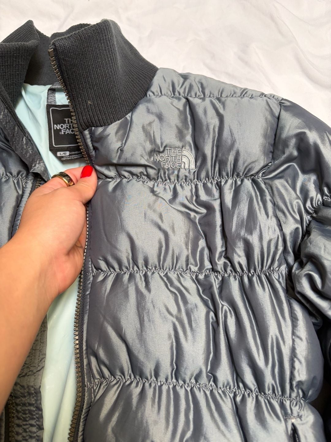 The North Face 600 Down Puffer Jacket L Gray Bomber Full Zip 5
