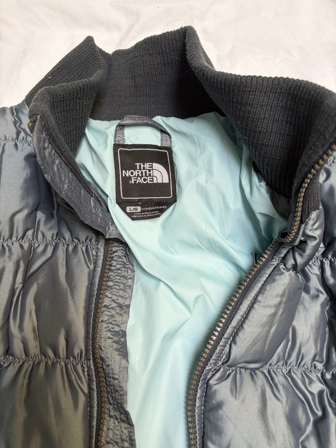 The North Face 600 Down Puffer Jacket L Gray Bomber Full Zip 4