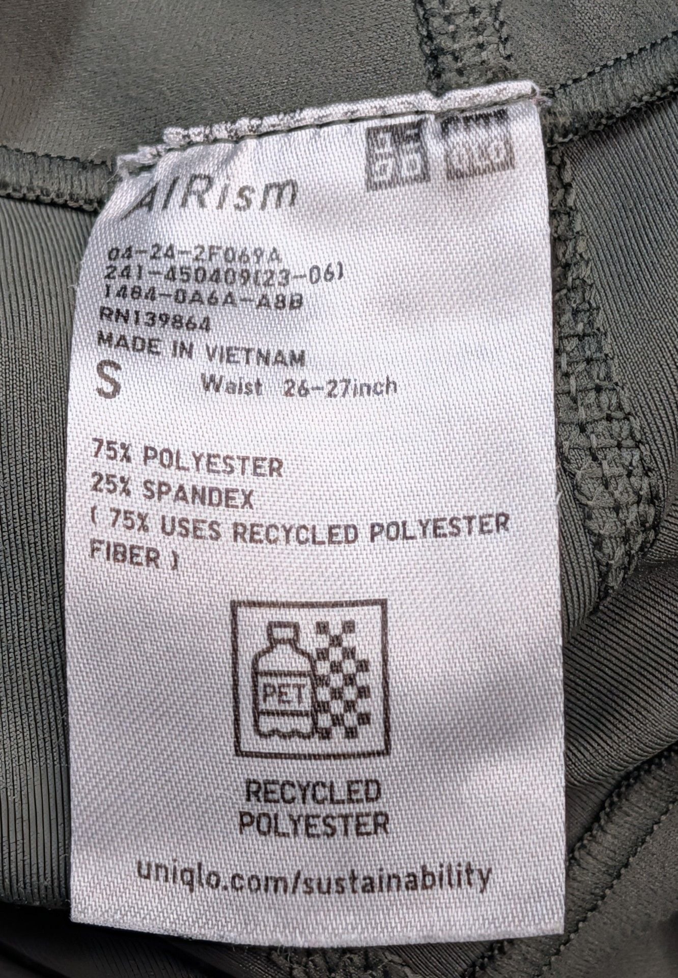 UNIQLO AIRism Leggings Size S Olive Green Pocket Yoga Activewear 5