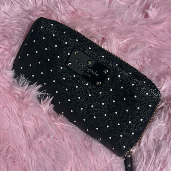Kate Spade Black Polka Dot Zip Around Wallet