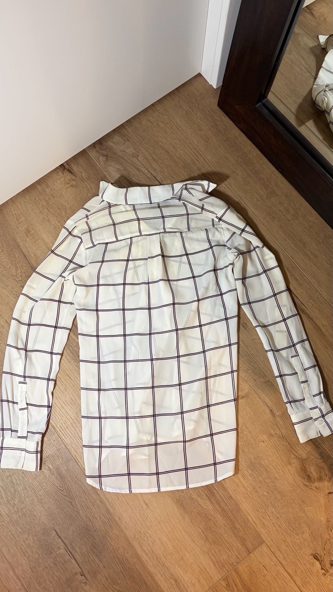 Dex Button Down Shirt Plaid Sheer White Ivory Navy Size S 4
