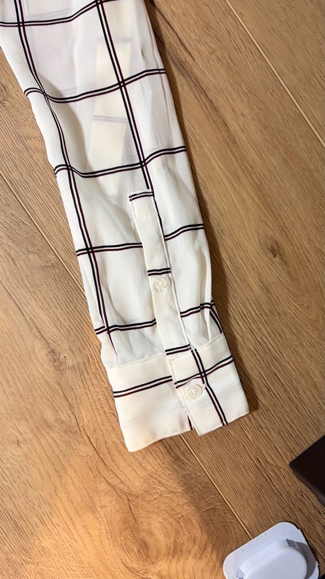 Dex Button Down Shirt Plaid Sheer White Ivory Navy Size S 6