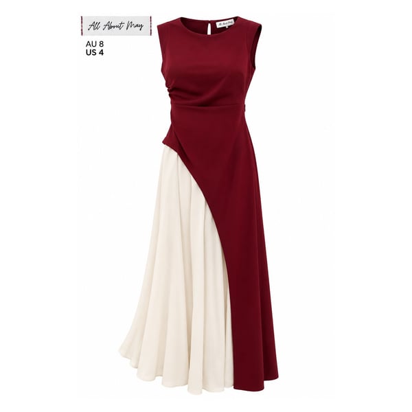 All About May Maxi Dress Size US 4 Wine Red Cream Contrast Asymmetric