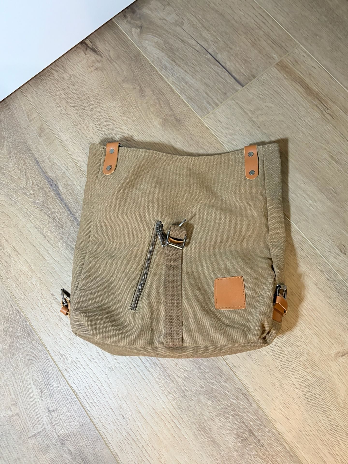 Unbranded Canvas Convertible Backpack Tote Crossbody Bag Brown 2
