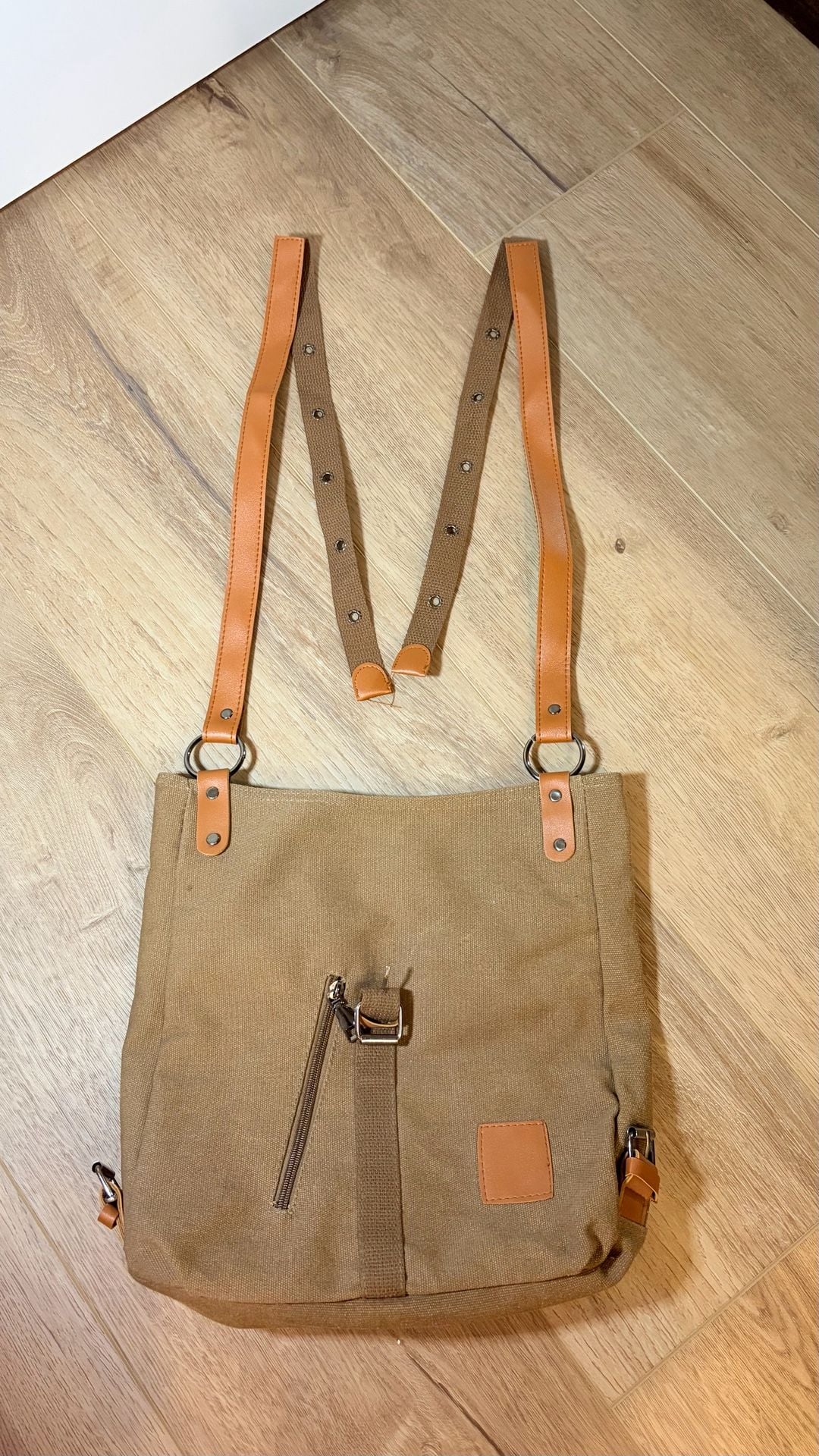 Unbranded Canvas Convertible Backpack Tote Crossbody Bag Brown 4