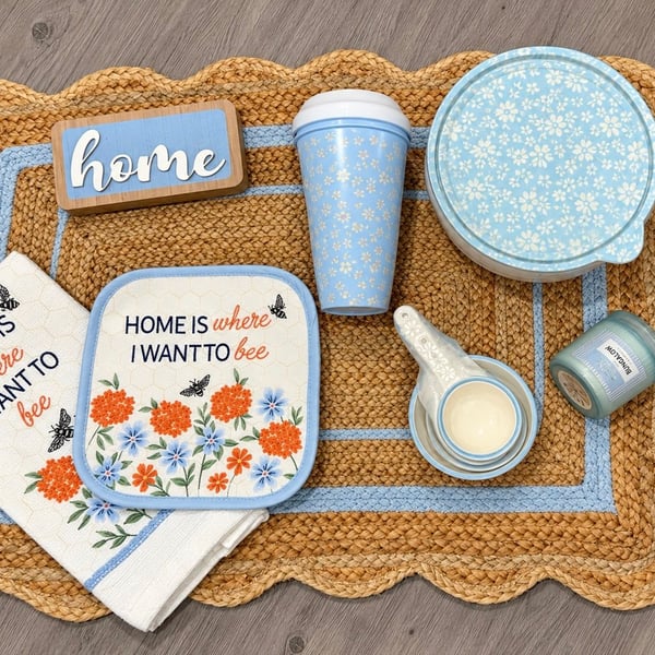 Blue Floral Home & Kitchen Decor Bundle – 9 Pieces