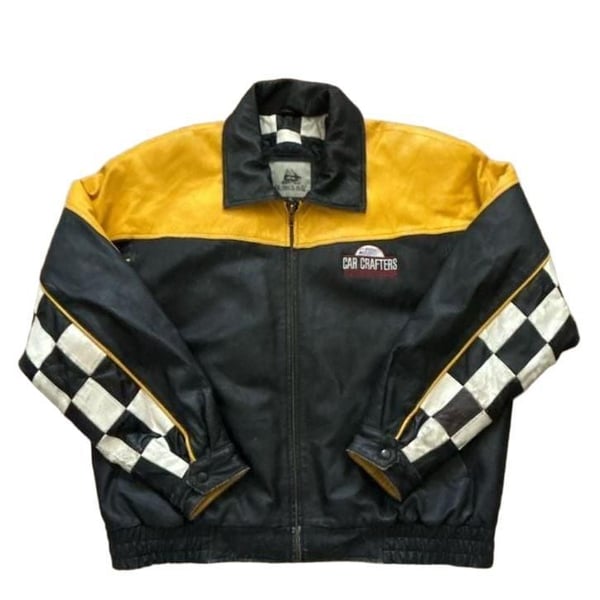 Burk's Bay Car Crafters Collision Repair Vintage Leather Racing Jacket XL