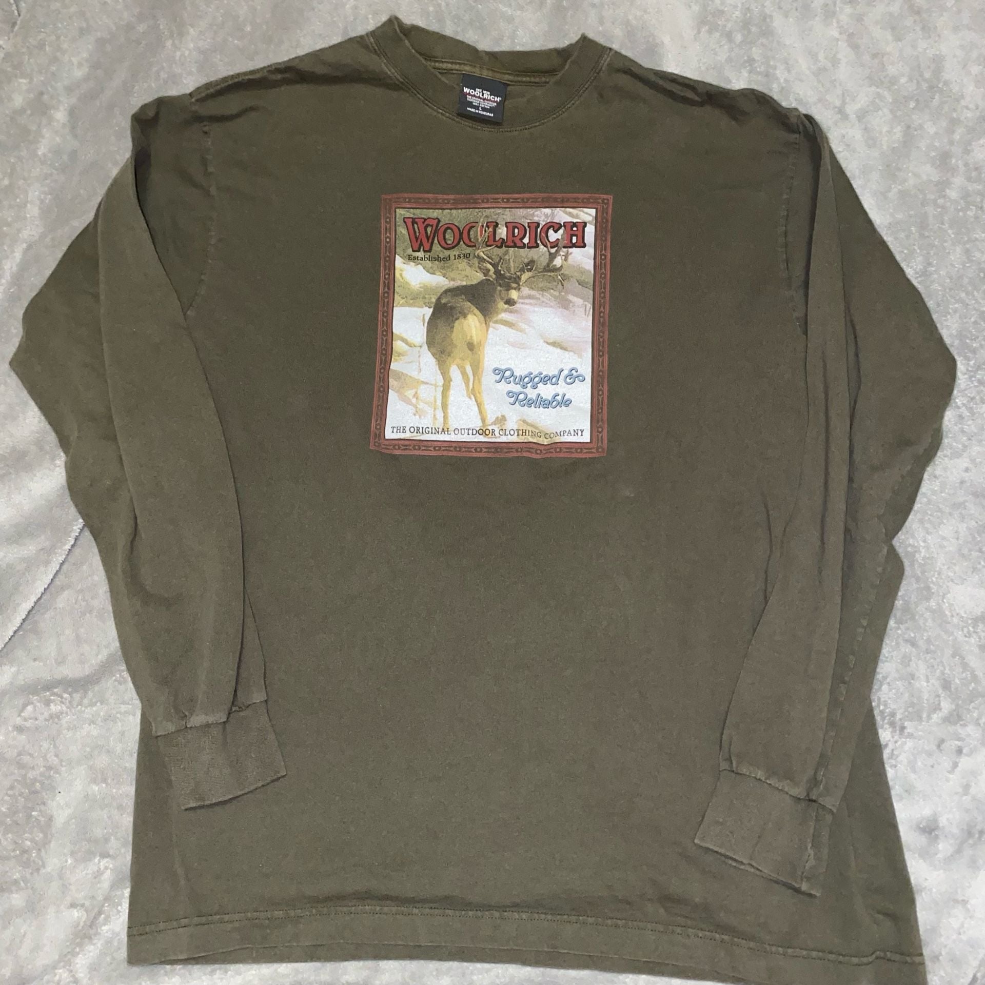 Woolrich Long Sleeve T-Shirt Size L Green Deer Graphic Rugged & Reliable 3
