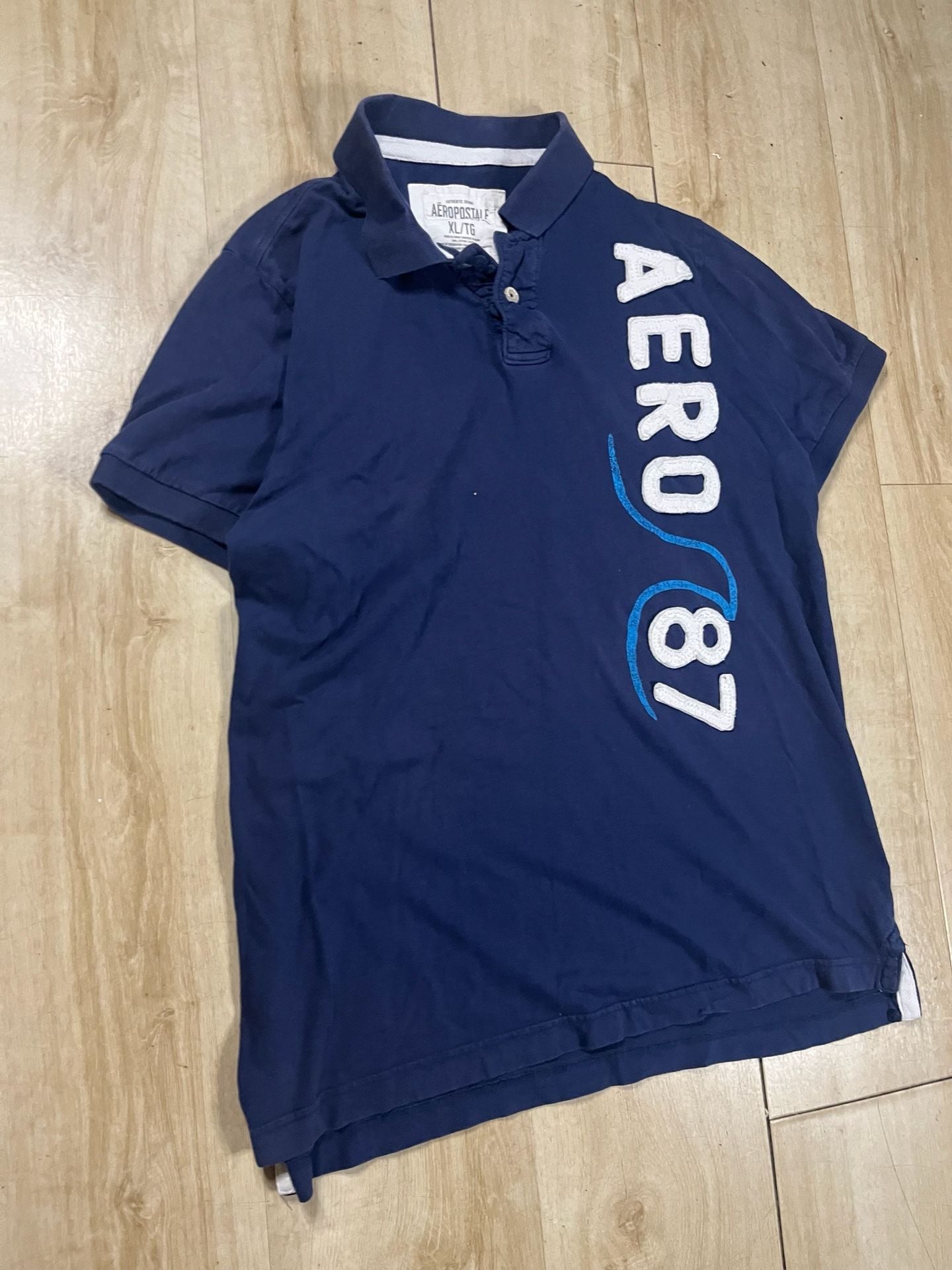 Aeropostale Aero 87 Jersey Polo Size L Blue 4