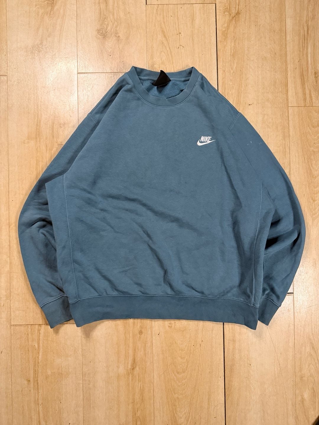 Nike Club Crewneck Sweatshirt Size L Teal Blue Embroidered Swoosh 2