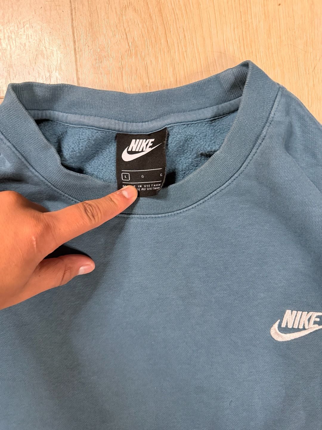 Nike Club Crewneck Sweatshirt Size L Teal Blue Embroidered Swoosh 5