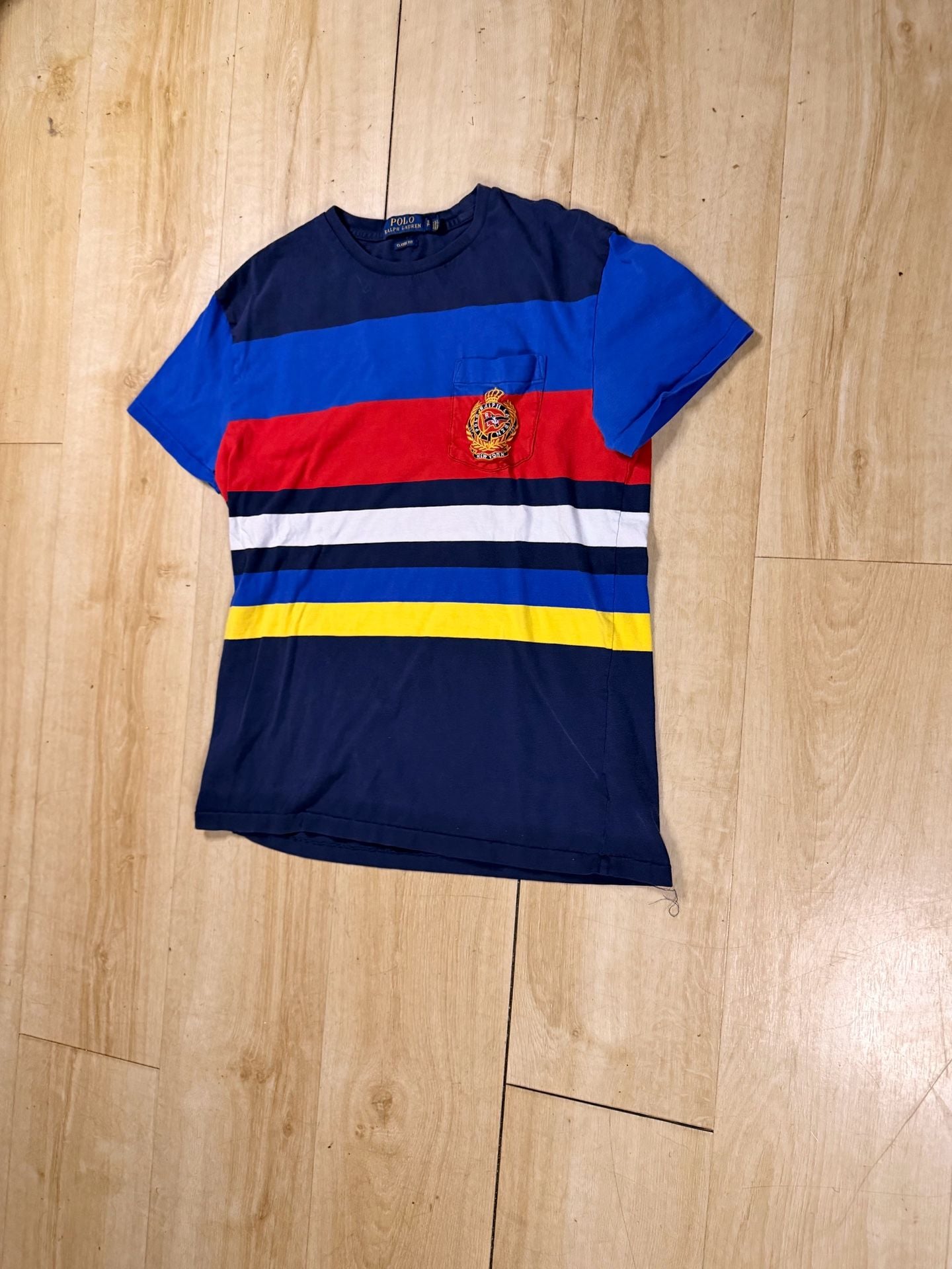 Polo Ralph Lauren Crest Pocket Striped T-Shirt Size XL Navy Multi 3