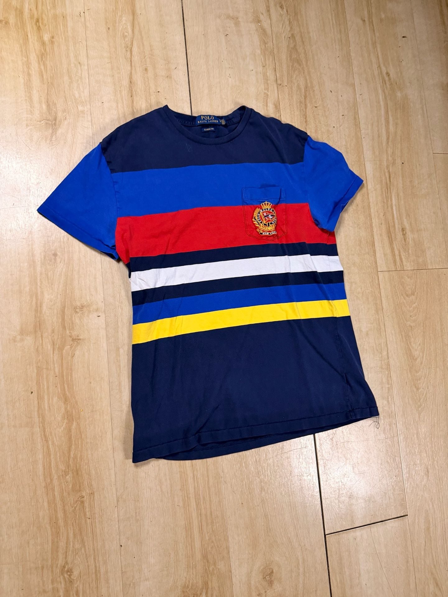 Polo Ralph Lauren Crest Pocket Striped T-Shirt Size XL Navy Multi 4