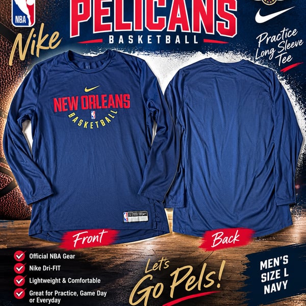 Nike New Orleans Pelicans Long Sleeve Practice T-Shirt Size L Navy