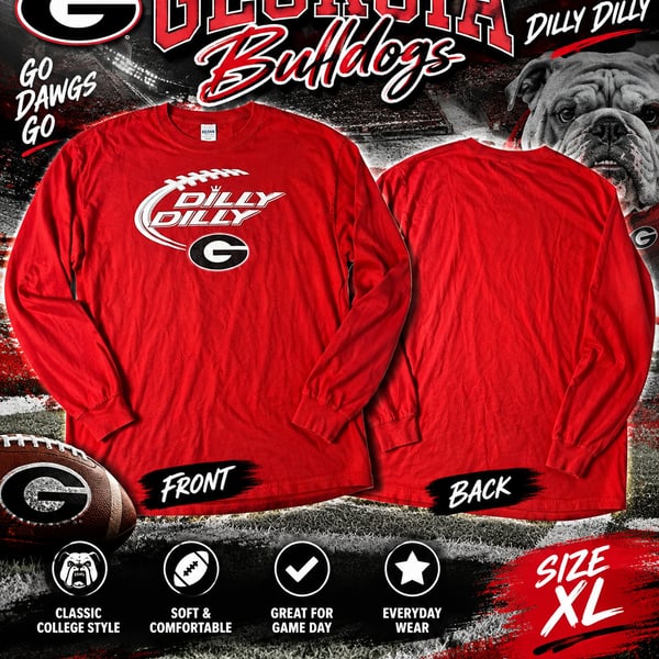 Gildan Georgia Bulldogs Dilly Dilly Long Sleeve T-Shirt Size XL Red