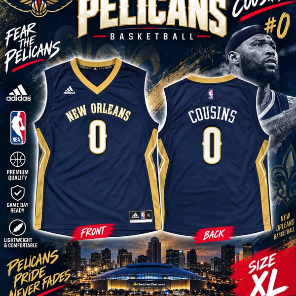 Adidas New Orleans Pelicans Cousins 0 Jersey Size XL Navy