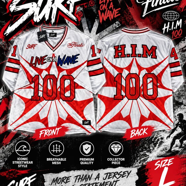 SURF Hockey Jersey Size L White Red Graphic Mesh