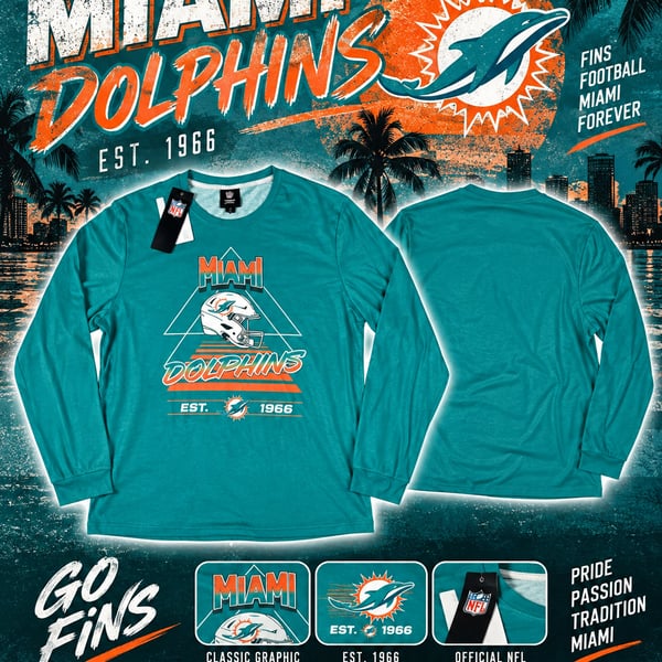 NFL Team Apparel Miami Dolphins Long Sleeve T-Shirt Size XL Aqua