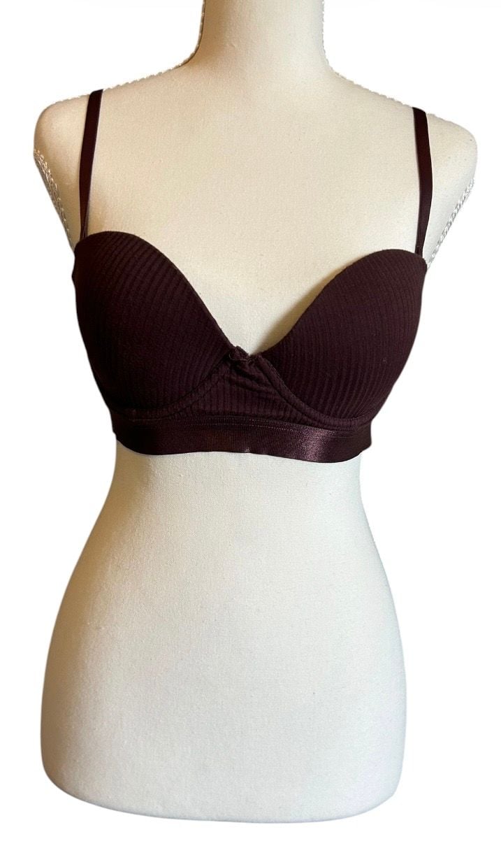 TAHARI Womens Purple Ribbed Padded Underwire Bra Size 34B 2